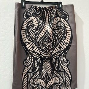 ECI Black and Tan Patterned Pencil Skirt